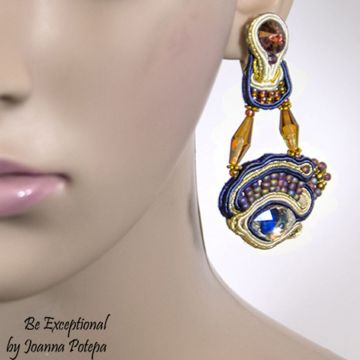 Soutache hand embroidered earrings Blue Eyes