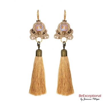 Hand embroidered earrings Brage with attached tassel.