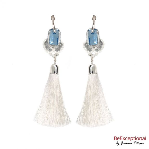 Hand embroidered earrings Snig with a tassel.