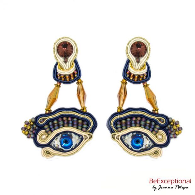 Soutache hand embroidered earrings Blue Eyes